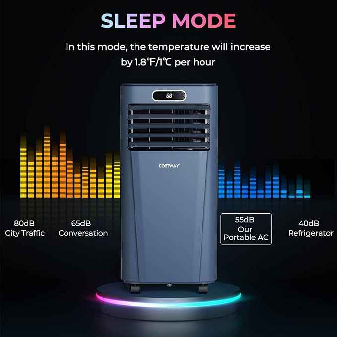 COSTWAY Portable Air Conditioner, 10000BTU Air Cooler with Drying/Fan/Sleep Mode, 2 Speeds, 24H Timer, for Home & Office, Cools Room up to 350 Sq. ft, Window Kit Included (10000 BTU, Dark Blue)