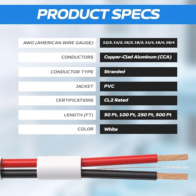 Cables Direct Online 250FT 18/4 Speaker Wire CL2 Rated Indoor Low Voltage Copper Clad Aluminum (CCA) 18 Gauge 4 Conductors Cable with Easy Pull Box – Perfect for in-Wall Installation