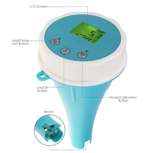 Floating Smart Digital Pool Thermometer - 6-in-1 Bluetooth Water Meter, IP67 Waterproof, Tests EC, Salinity, pH, ORP, Temperature, Chlorine for Swimming Pools, Hot Tubs, Ponds