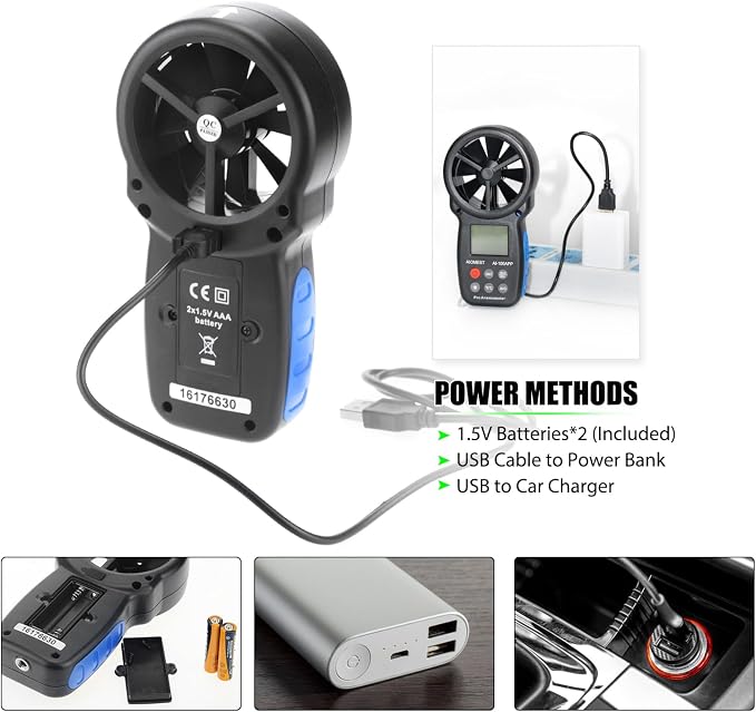 AIOMEST Digital Anemometer AI-100APP Wind Speed Measuring Device Android/iPhone Compatible W/Data Logging for Air Flow Velocity Wind Temperature Wind Chill Gauge Tester