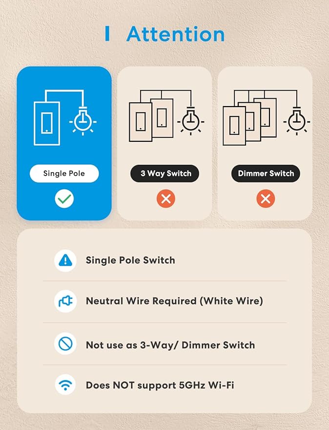 meross Smart Light Switch 4 Pack Supports Apple HomeKit, Siri, Alexa, Google Assistant & SmartThings, Single Pole Light Switch, Neutral Wire Required, Remote Control Schedule, 2.4GHz Wi-Fi
