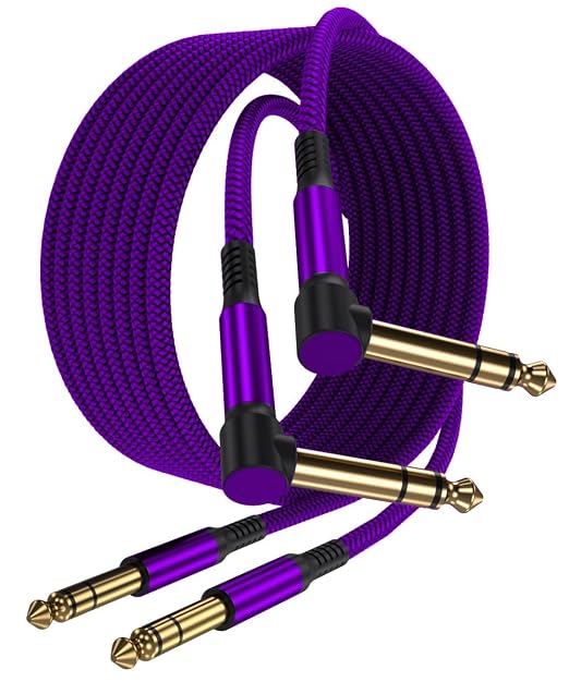 Elebase 1/4 Inch TRS Instrument Cable 10ft 2-Pack,Right-Angled to Straight 6.35mm Male Jack Stereo Audio Cord,6.35 Balanced Interconnect Line for Electric Guitar,Bass,Keyboard,Mixer,Amplifier,Speaker
