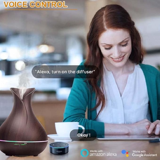 Smart WiFi Wireless Essential Oil Aromatherapy Diffuser, Compatible with Alexa & Google Home, Phone App & Voice Control, Large Ultrasonic Diffuser, LED & Timer Settings