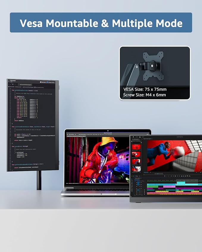 Yodoit Portable Monitor for Laptop Screen Extender, 15.6" 1920×1080 FHD IPS Display with USB Type C Port, Speakers and Smart Cover Compatible with PC, MacBook, Xbox (Black)