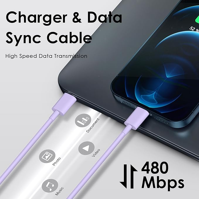 Phone 14 13 12 Fast Charger for Phone 14/14 Pro/13/13Pro Max/12/12 Pro Max/11/XS/XR/X/8Plus(Purple)
