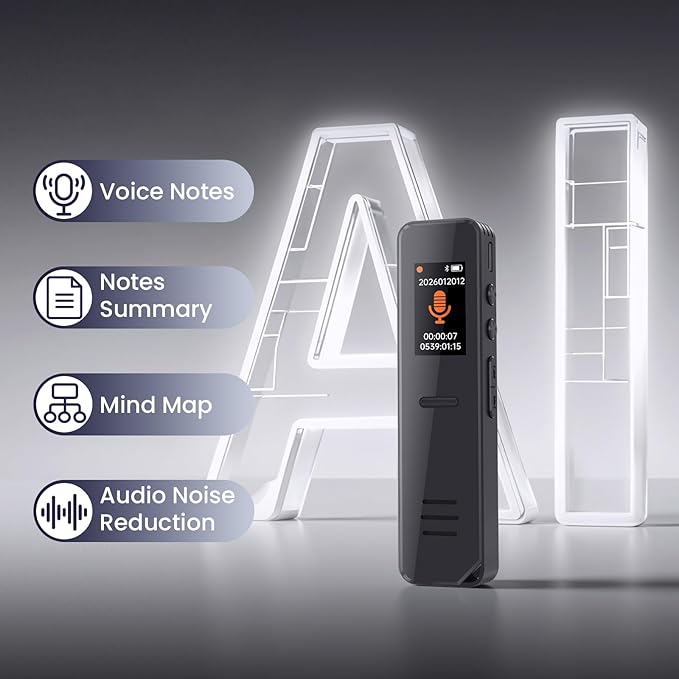 NEWYES Portable Digital Voice Recorder with Translation 32G Storage 140+ Languages Noise Cancellation Audio to Text & AI Summary for Meetings Lectures Travel