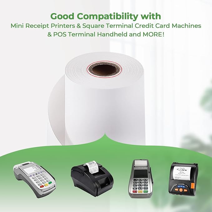 MUNBYN 2 1/4" inch x 50'ft Thermal Paper (50 Rolls), BPA Free Receipt Paper, 58mm Thermal Receipt Papers Fits All 58mm Thermal POS Printer, Square Terminal Credit Card Machines printers clearly