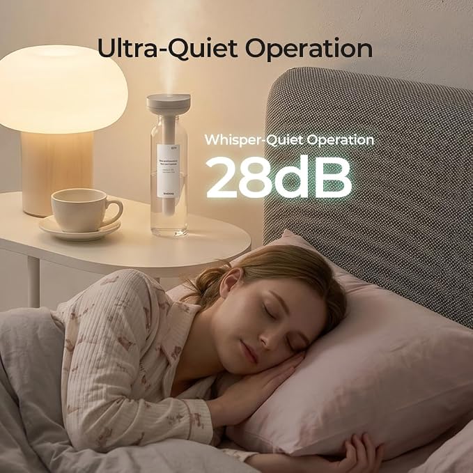 HubiCare Mini Humidifier, Portable Wireless Humidifier for Travel, USB-C Rechargeable Personal Mist Maker with Adjustable Length, Quiet 28dB, Leak-Resistant Design for Car, Bedroom, Office