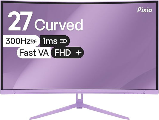 Pixio PXC279 Wave Purple 27 inch 300Hz Refresh Rate FHD 1080p Resolution 1650R Curved Fast VA Panel 1ms GTG Response Time Adaptive Sync HDR Curved Gaming Monitor