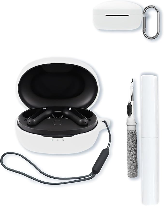 Case for Soundcore Anker Life P2 mini True Wireless Earbuds,Soft Protective,BOVUGAC Silicone Case Cover with Keychain & Cleaning Kit & Lanyard for Anker Life P2 mini-White