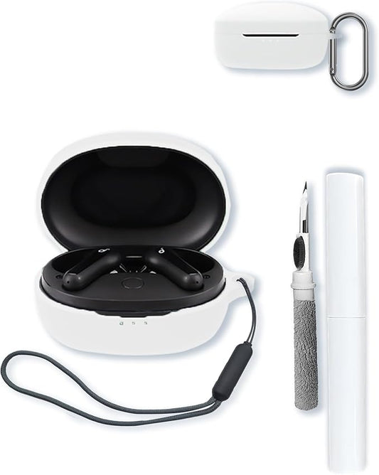 Case for Soundcore Anker Life P2 mini True Wireless Earbuds,Soft Protective,BOVUGAC Silicone Case Cover with Keychain & Cleaning Kit & Lanyard for Anker Life P2 mini-White