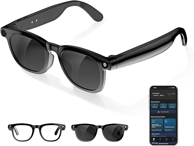 AI Smart Glasses with Camera, 4K Photos & 1080P Video,Real-Time Translation, Bluetooth 5.3, Assistant Conversation, Suitable for Vlogging,Cycling, Hiking Travel, Business