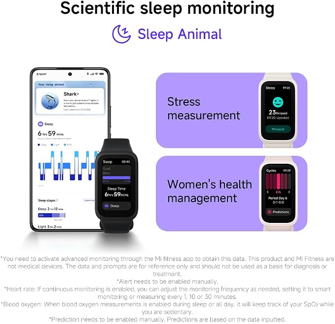 XIAOMI Smart Band 9 Active Global Version 1.47'' Display 18-Day Battery Life Modes All-Day Health and Fitness Monitoring 5ATM (Black)