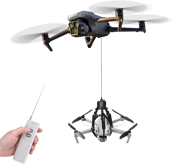 Drone Grasping & Airdrop System - Mantis Mechanical Claw Hook Grabber with Payload Release Compatible with Dji Mavic 3 Classic/Pro/Air 3S/2S/Mini 4 Pro/3/2 SE, Intelligent Transport Delivery Kit for Rescue, Fishing, Fixed-Point Drop Accessories