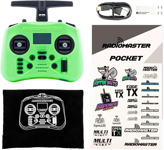 Radiomaster Pocket ELRS Remote Controller Portable Hall Gimbal EdgeTX 2.10.5 Transmitter with LED Light for FPV Drone/RC Helicopter&Car Boats&Multirotor (Battery Not Included)