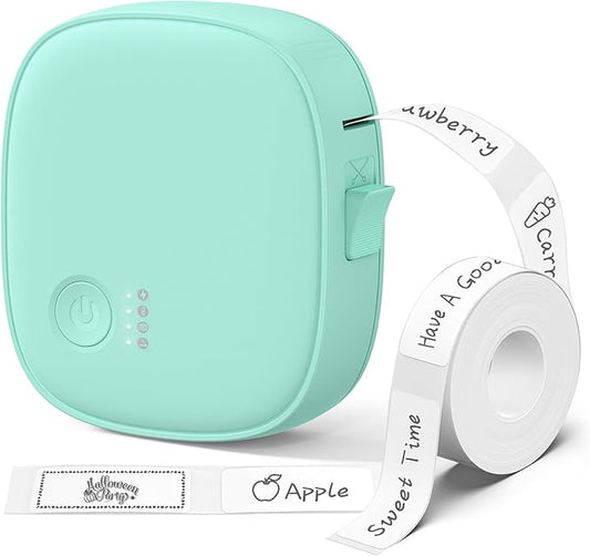 Mini Label Maker Machine with Tape AH-P05, Portable Bluetooth Mini Label Printer, Wireless Thermal Label Maker, Waterproof & Rechargeable, Built-in Cutter, for Home, Office, Kitchen – Green