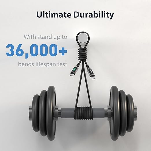 SOOPII 100W 6.6ft USB C to USB C Cable Fast Charge, Nylon Braided Cable with LED Display for lPhone 15/15 Pro/15 Plus/15 Pro Max,lPad Air,MacBook Pro,Galaxy S24/S23, Pixel, LG (Black)