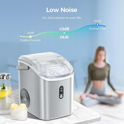 Antarctic Star Nugget Ice Maker Countertop, Chewable Pellet Ice Machine with Self Cleaning Function, Pebble Portable Ice Maker with Ice Scoop for Home Kitchen Office (Grey)