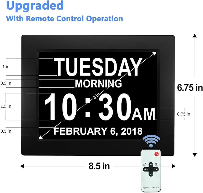 JALL 8" Large Digital Calendar Day Clock for Seniors 2026 - Easy to Read Alzheimer's Dementia Memory Loss Clock for Elderly with IPS Wide Angle，Day & Date, 12 Custom Alarms & Auto-Dimming, Black