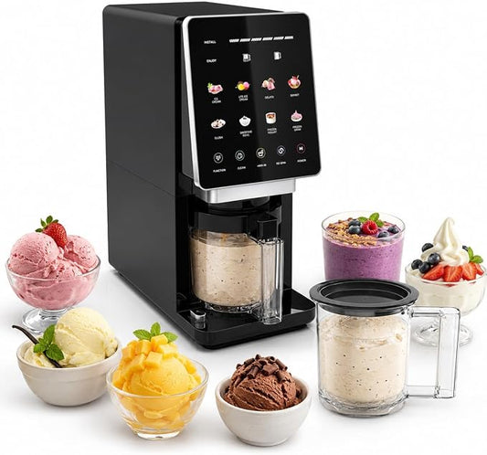 Ice Cream Maker & 10-in-1 Frozen Treat Maker, 20 oz 1 Pint, Mix-In + Re-Spin for Creamy Texture, Gelato, Sorbet, Slushie, Frozen Yogurt & Smoothie Bowls Machine for Homemade, Recipe Guide