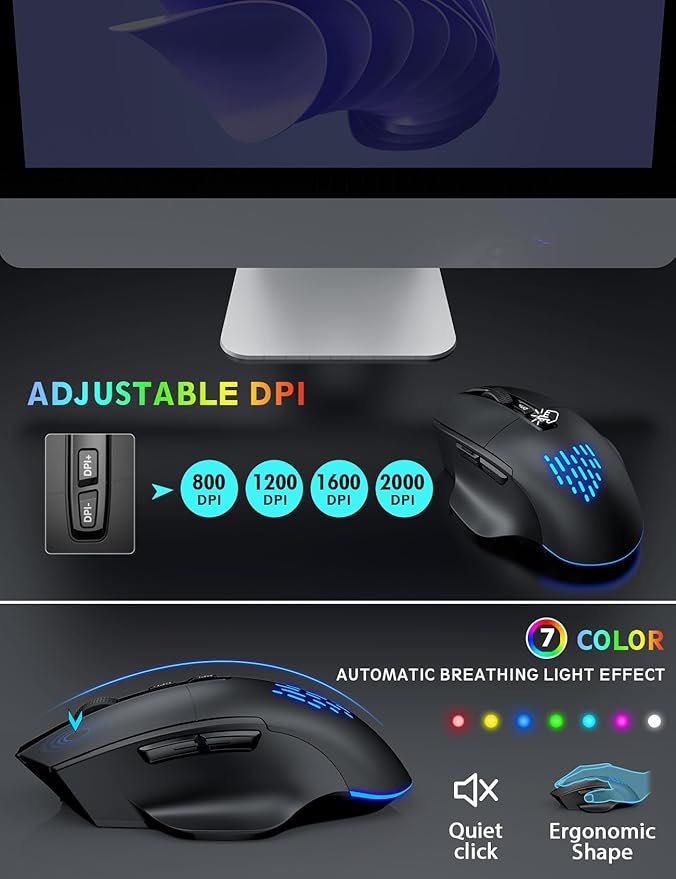Wireless Keyboard and Mouse Backlit, Wrist Rest, LED Mouse, Rechargeable Ergonomic Keyboard with Phone Holder, Silent Light Up Combo for Computer, Mac, PC, Laptop, Chromebook - SABLUTE KM22 Ultra+