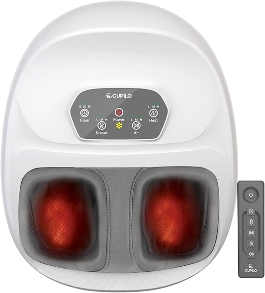 CuPiLo Foot Massager with Heat, FSA Eligible HSA Upgraded Full Feet Shiatsu Massage for Neuropathy, Remote Control Multi-Level Settings for Plantar Fasciitis, Birthday Day Gifts for Women Men(White)