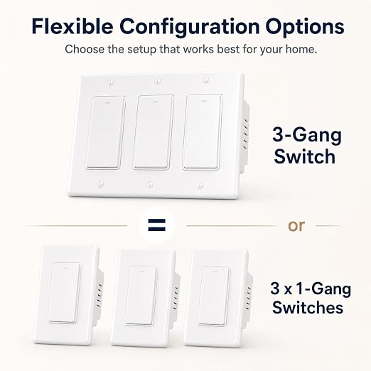 Smart Switch 3 Gang, Neutral Wire Required, 2.4GHz Wi-Fi Light Switch Compatible with Alexa and Google Home, UL Certified