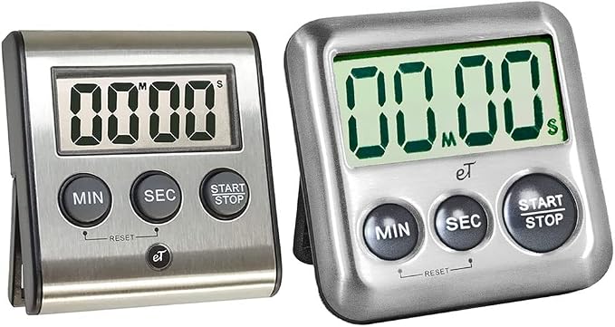 Elegant Digital Kitchen Timers 2 Pack Bundle Featuring Stainless Steel Models eT-23 and Model eT-27, Auto Shutoff Auto Memory