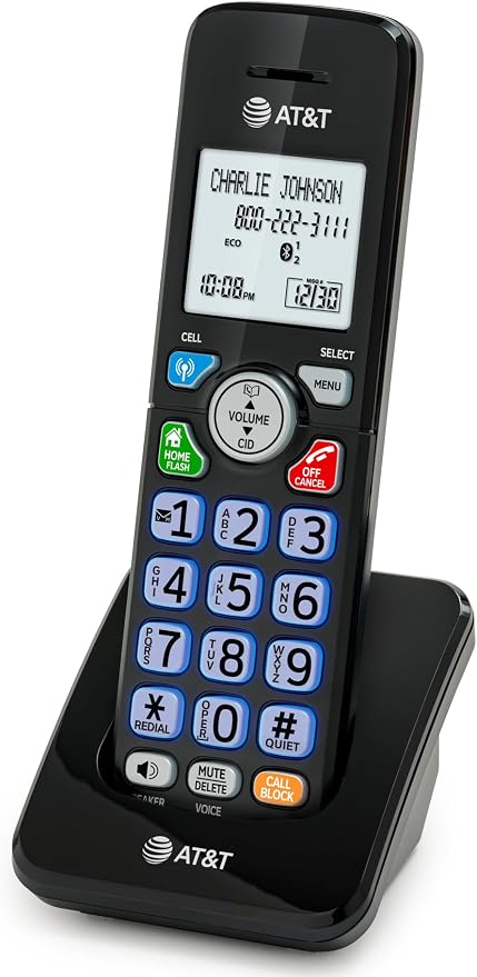 AT&T Accessory Handset for DL72X79 Series Cordless Phone with Bluetooth Connect to Cell, DECT 6.0, Big Buttons, Unsurpassed Range, ECO Mode, Backlit Display, Supports Up to 5 Total Handsets: DL70079