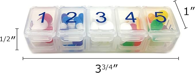 e-Pill 5 Times a Day x 7 Day Small Weekly Pill Organizer, Vitamin and Medicine Pill Box - with Discreet Case and Pill Reminder