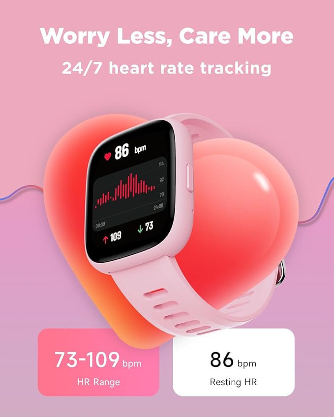 BIGGERFIVE Smart Watch for Kids, 1.8" Fitness Tracker Watch Pedometer, Heart Rate, IP68 Waterproof, Sleep Monitor, Calorie Step Counter, 5 Puzzle Games with/Without APP for Girls Teens 5-16