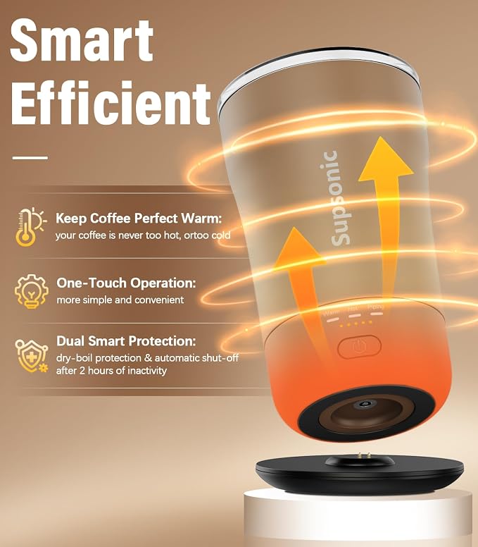 Supsonic - 14oz Heated Coffee Mug, Self-Heating Travel Mug with 3-Temp Settings, Insulated Stainless Steel Constant Temperature Heating Mug for Beverage, Smart Heating Portable Coffee Mug | S1
