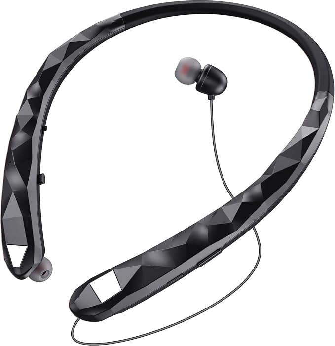 Neckband Bluetooth Headphones, Retractable Headphone Design with IPX5 Waterproof & Vibration Alerts, Neckband Headphones Stereo Noise Cancelling for Gym/Office