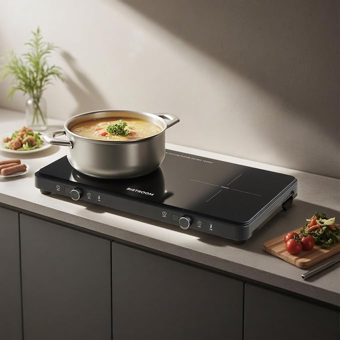 Double Induction Cooktop: Apartment-Friendly Dual Burner with Precision Temp Control (140°F-460°F) – No Breaker Trips, Perfectly Seared Steak & Never-Burnt Eggs