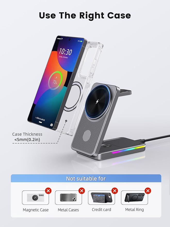 Magnetic Wireless Charger for Samsung Galaxy S26 Ultra, 3 in 1 Wireless Charging Station for Samsung Watch 8, Travel Foldable MagSafe Charger Stand for Android S25 Ultra/Z Fold/Z Flip 7, Buds 4 Pro