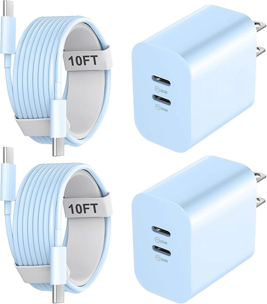 Fast Charger for Phone 17 16 15 Pro Max Charger, 20W Dual Port USB C Fast Charger Block with 10FT Long USB C to C Charging Cable Cord for Phone 17 16 15 Pro Max/17 16 15 Pro/15/15 Plus,Pad Pro
