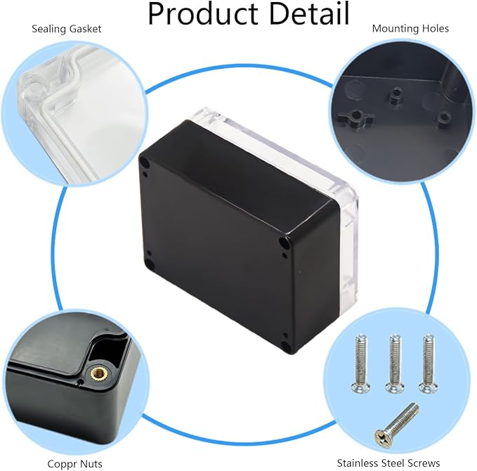 Project Box IP65 Waterproof Junction Box ABS Plastic Black Electrical Boxes DIY Electronic Project Case Power Enclosure Clear Cover 4.53"x3.54"x2.17"