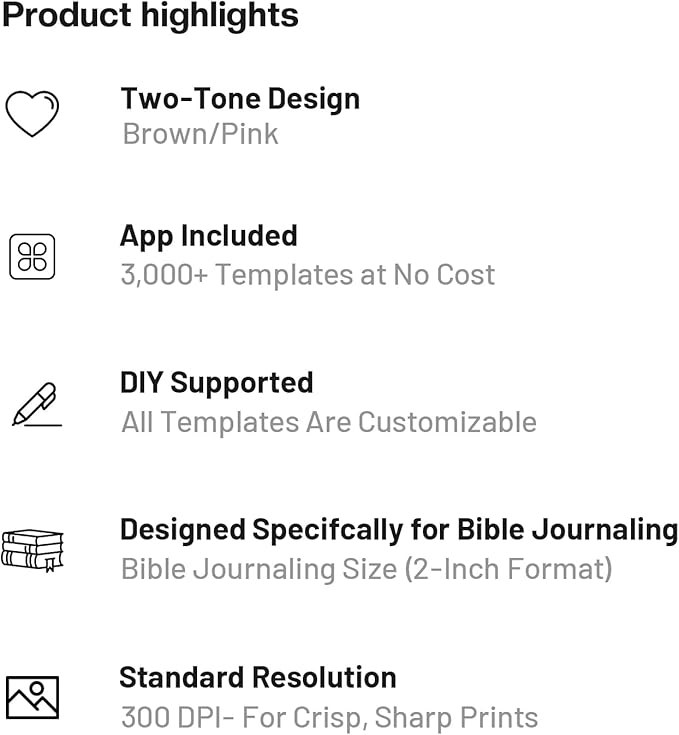 Pink Bible Sticker Mini Portable Printer FP31, Bible Study Journal Supplies, Bible Tab, for Women, Men, Kids, Christian, Compatible with 2" & 3" Thermal Paper, with 4 Rolls