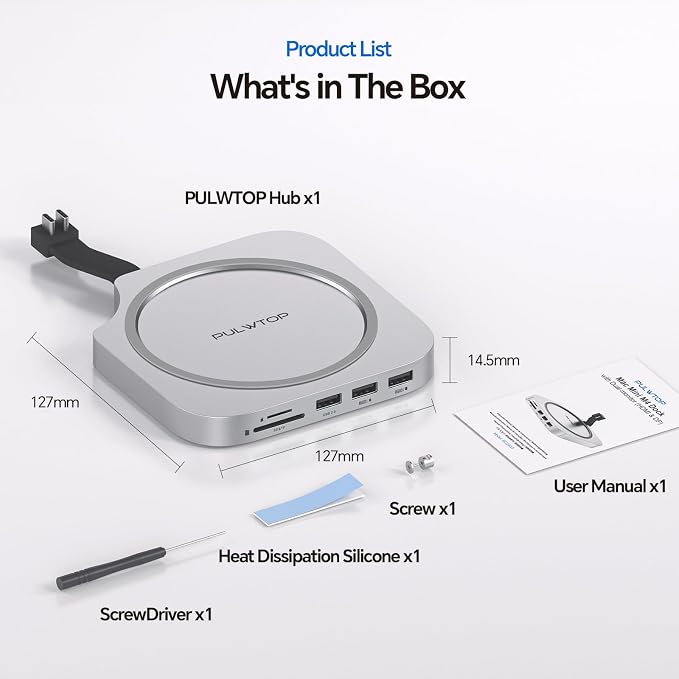 Mac Mini M4 Dock Stand with DP 4K 144Hz & HDMI 4K 60Hz, Mac Mini M4 Pro Hub with 4TB NVMe SSD Enclosure (SSD NOT Included), 3 USB A 2.0, SD/TF 3.0, 3.5mm Audio/Mic, USB C Hub for Mac Mini 2024