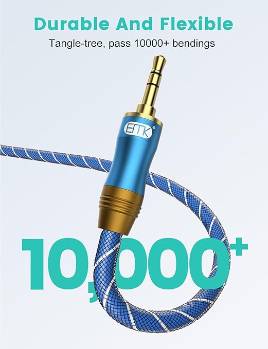 EMK 90 Degree Right Angle Aux Cable - [24K Gold-Plated,Sound Quality] Audio Stereo Male to Male Cable for Laptop, Tablets, MP3 Players,Car/Home Aux Stereo, Speaker or More(4FT/1.2M)