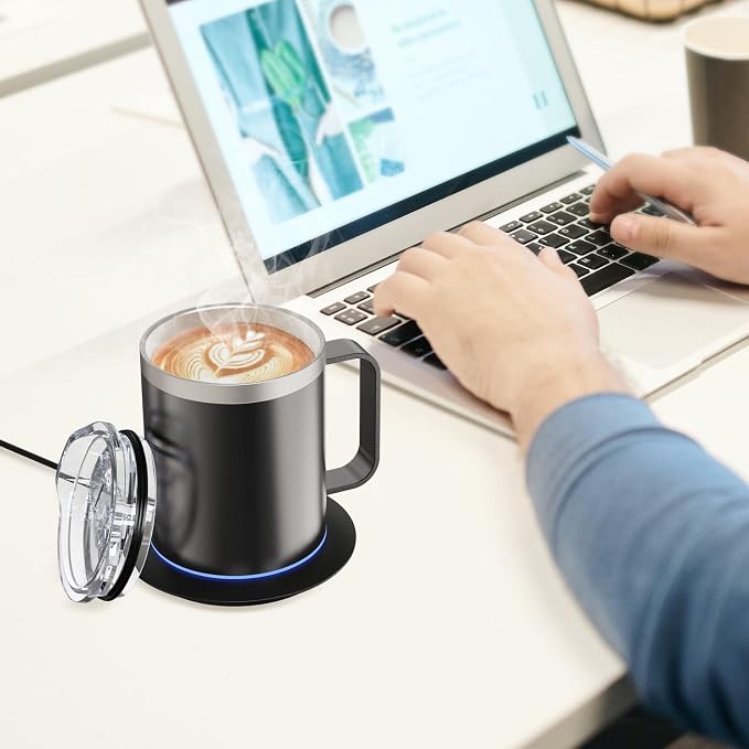 Smart Temperature Control Coffee Mug for Desk,Heated Cup with 10Hrs Auto Shut Off, USB Powered Mug Warmer Set (12oz-Black)