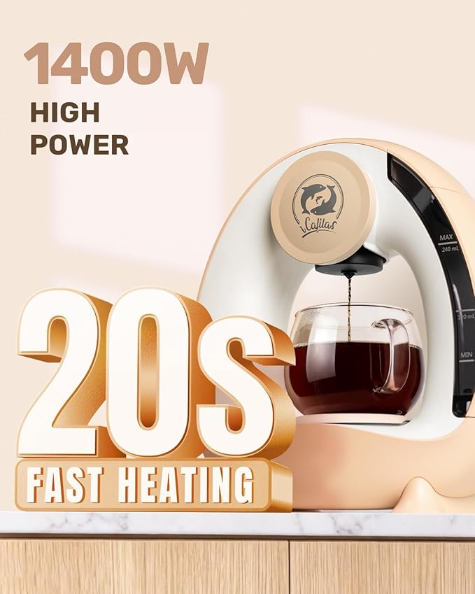 i Cafilas Single Serve Coffee Maker,Fast Heat in 20s,2-in-1 Coffee Machines Compatible with K-Cup Pods&Ground Coffee,Compact Coffee for Small Spaces, Brew in 2 mins,Champagne Coffee maker