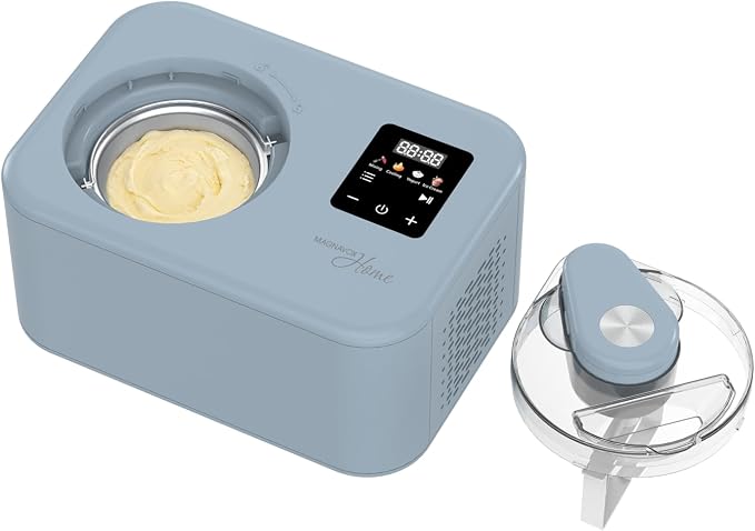 Magnavox Home, 1.2 Qt Electric Ice Cream Maker with Compressor, Touchscreen Ice Cream Machine, Built-In Compressor, Automatic Sorbet, FroYo, Italian Ice Maker, No Pre-Freeze