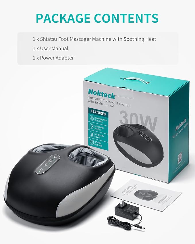 Nekteck Foot Massager Machine with Heat, Shiatsu Feet Massage for Plantar Fasciitis & Neuropathy, HSA Eligible Massage Tools, 360° Air Compression & Deep Kneading Therapy, Relaxing Gifts for Mom Dad