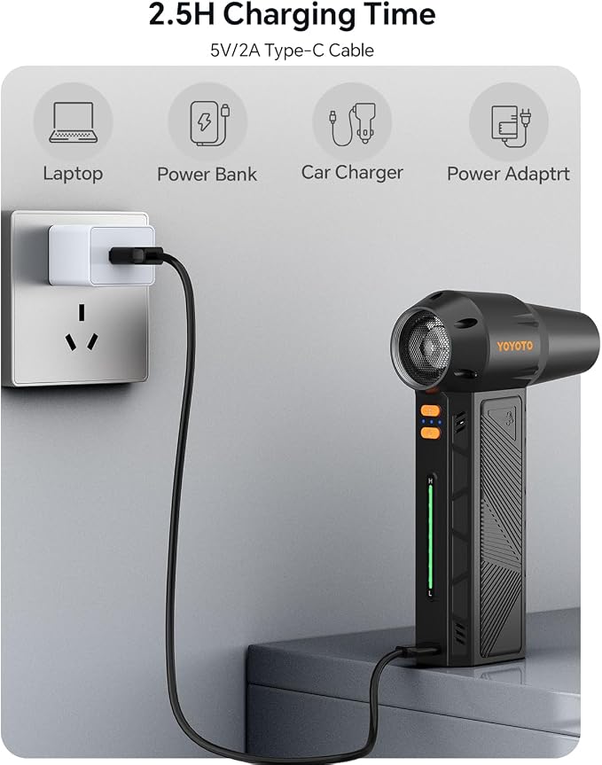 Compressed Air Duster, 300000RPM Powerful Electric Air Duster Rechargeable with LED Light and Brushless Motor, 4-Gear Cordless Mini Air Blower for Keyboard, Computers, Car, Outdoors (Black)