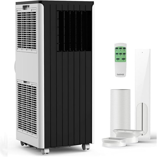 Garvee 8000 BTU Portable Air Conditioner, 3-in-1 Cooling, Dehumidifier & Fan Portable AC for Bedroom & Small Rooms up to 350 Sq. Ft., Sleep Mode, 24-Hr Timer, Remote, Window Kit, 115V, Black Top