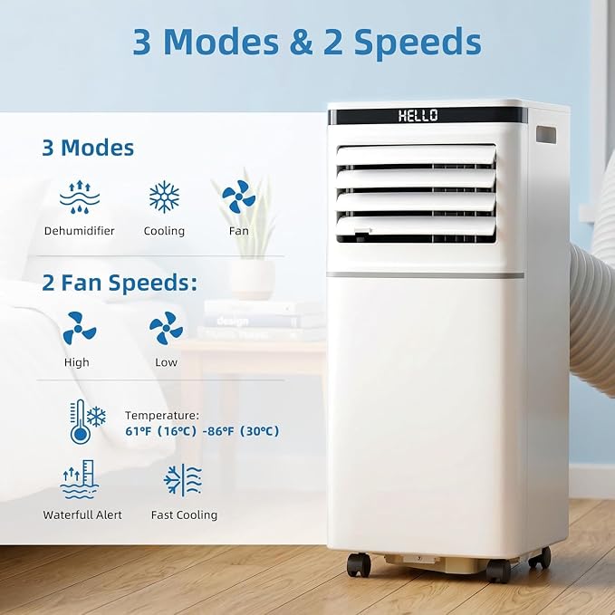 Portable Air Conditioner, 10000 BTU, Cools Up to 450 Sq Ft, Remote Control, 2 Fan Speeds, 24 Hour Timer, Quiet Operation & Fan Mode, Portable AC for Bedroom, Office, Home & Dorm
