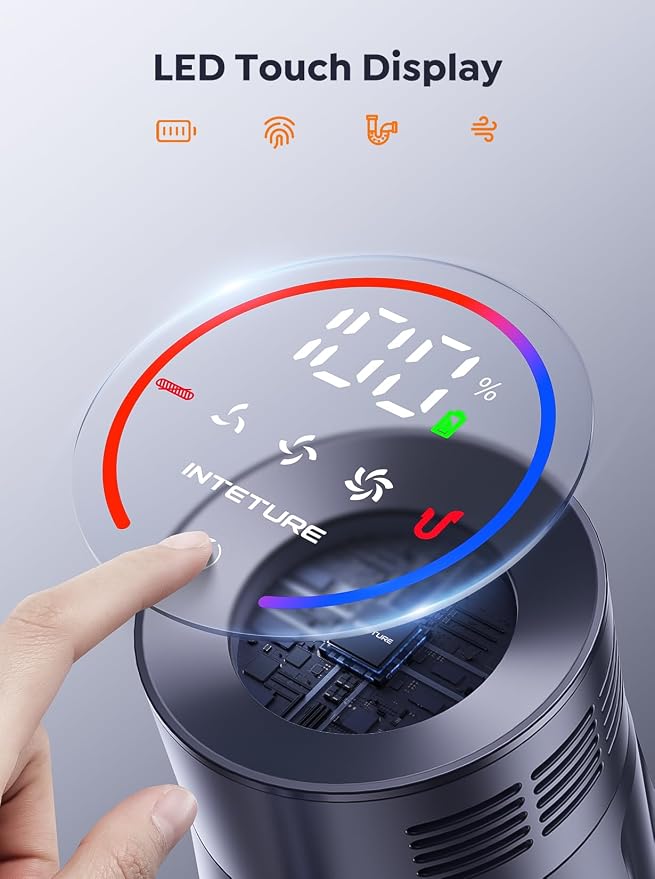 INTETURE Cordless Vacuum Cleaner, 650W 55Kpa 70Mins(ECO) Vacuum Cleaners for Home, Self-Standing Stick Vacuum with Touch Screen & Wall Charging Station for Hard Floor Carpet Pet