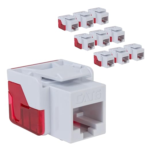 ICC CAT6 Keystone Jack with Inline IDC No Pair Split Wiring (Easier Termination) UL Listed PoE++ TAA Compliant for Wall Plate or Patch Panel, Works with JackEasy Termination Tool, White, 10 Pack