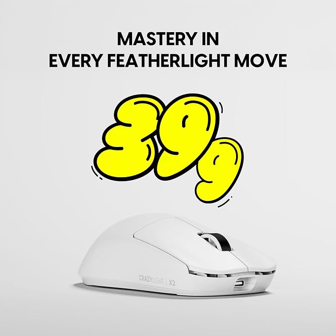 Pulsar Gaming Gears X2 Crazylight Wireless Gaming Mouse, Ultra Lightweight 1.38 oz (39g), Optical Switch, 32000 DPI, 750 IPS, XS-1 Sensor, 8k Compatible (Medium, Uyuni White)